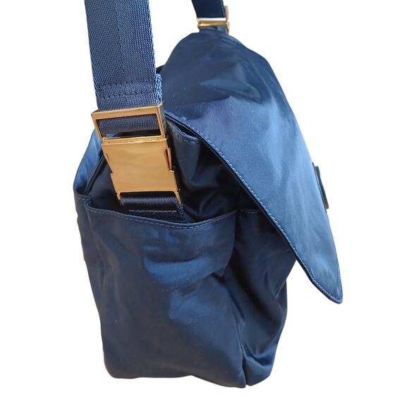 Tory Burch Billy Nylon Messenger Diaper Bag Blue Crossbody Adjustable Logo Tote - Picture 5 of 16